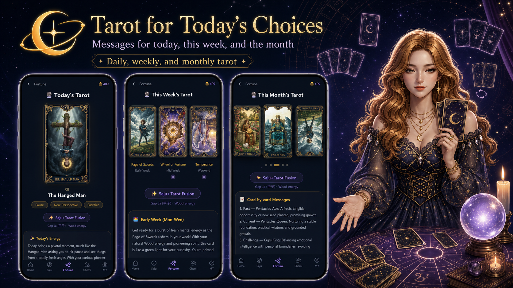 Mystic Universe English tarot screen